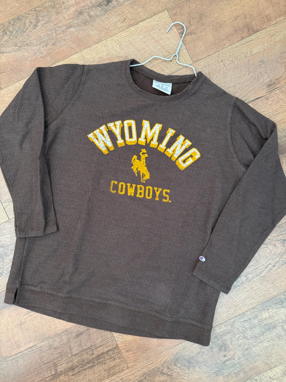 Wyoming Cowboys Waffle Brown Thermal Crewneck Champion Sweater